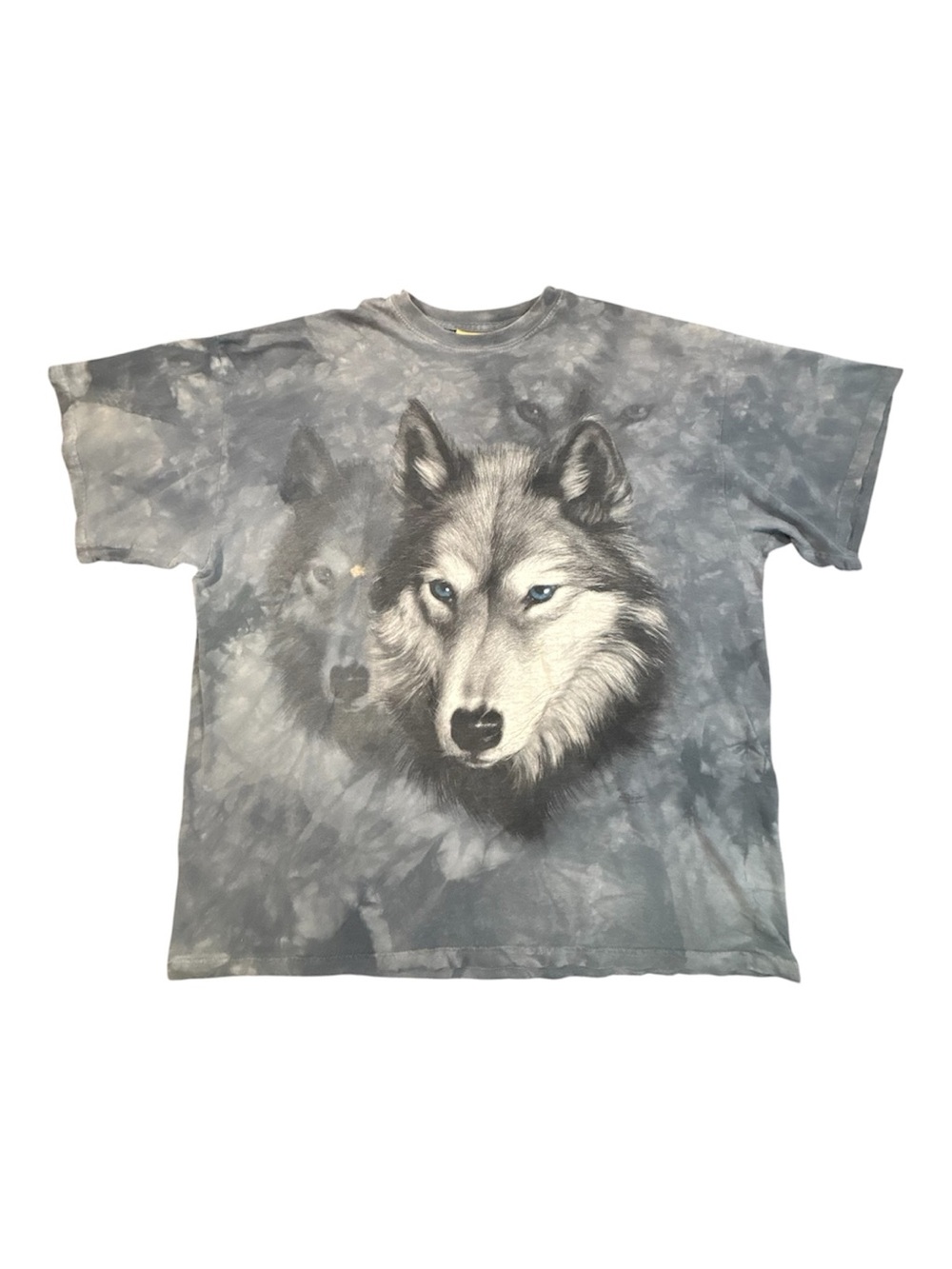 The Mountain Wolf T Shirt Mens XL Gray Tie Dye Blue Eyes Vintage 2000s Graphic